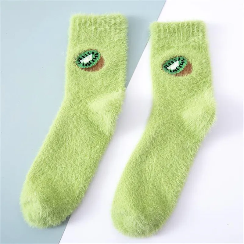 Kadın Kawaii Meyve Kabarık Çorap Kış sıcak Termal Bulanık Çorap Kadın Kız Moda Avokado Kiraz Patlıcan Kat Uyku Çorap