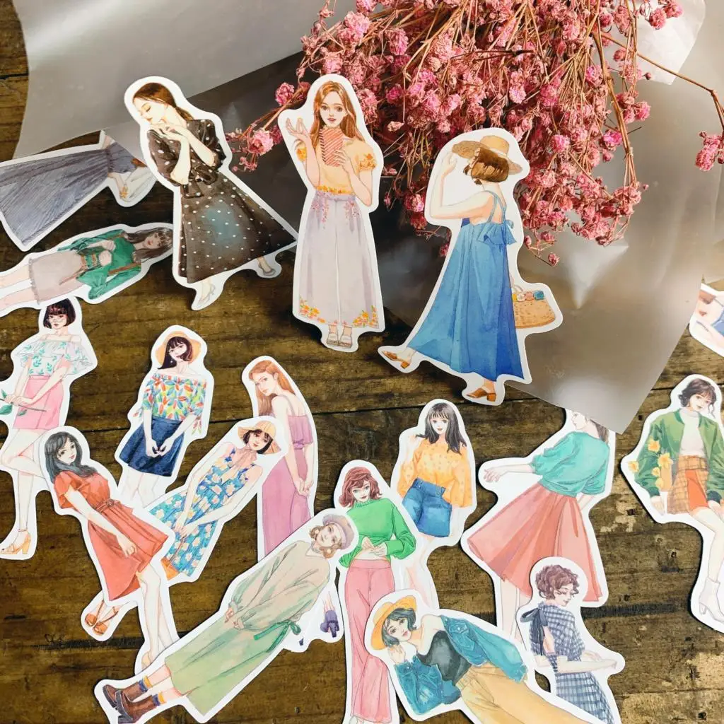 100 adet Moda El-boyalı Kız Sticker DIY Scrapbooking Günlüğü Kolaj Günlüğü Albümü Karakterler Giyim Dekorasyon Çıkartmaları
