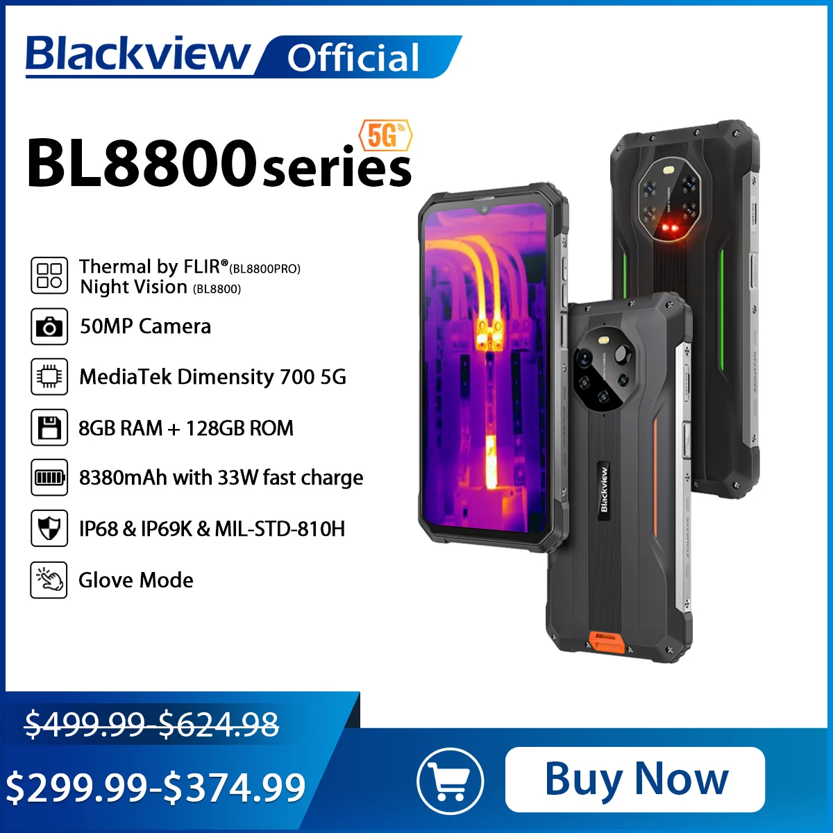 Blackview BL8800 Pro Termal Görüntüleme Kamerası FLIR ® Telefon, BL8800 Gece Görüş Sağlam Akıllı Telefon 8GB + 128GB 8380mAh Küresel Sürüm
