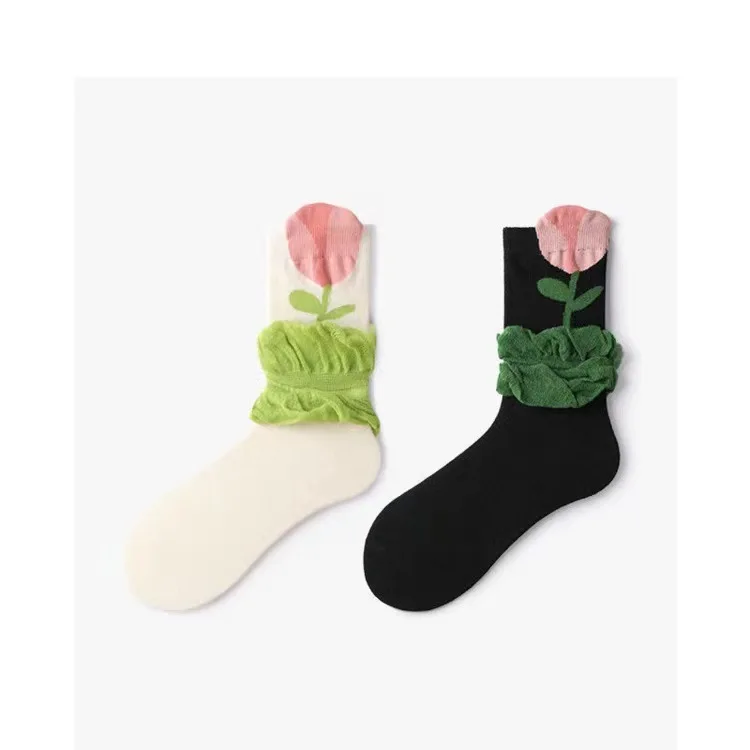 Çiçek net kırmızı niş kadın çorap tüp ilkbahar ve sonbahar ince kesit uzun çorap tüm maç trend ins yeşil yaprak çorap