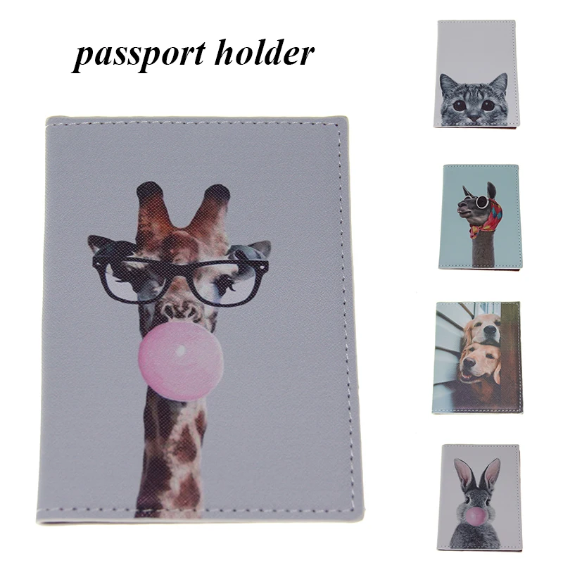 Sevimli Hayvan Pasaport Kapağı Kadın Güzel Köpek Kedi Zürafa Köpek Pu Deri Su Geçirmez Pasaport Çantası Cüzdan Banka Kredi kart tutucu