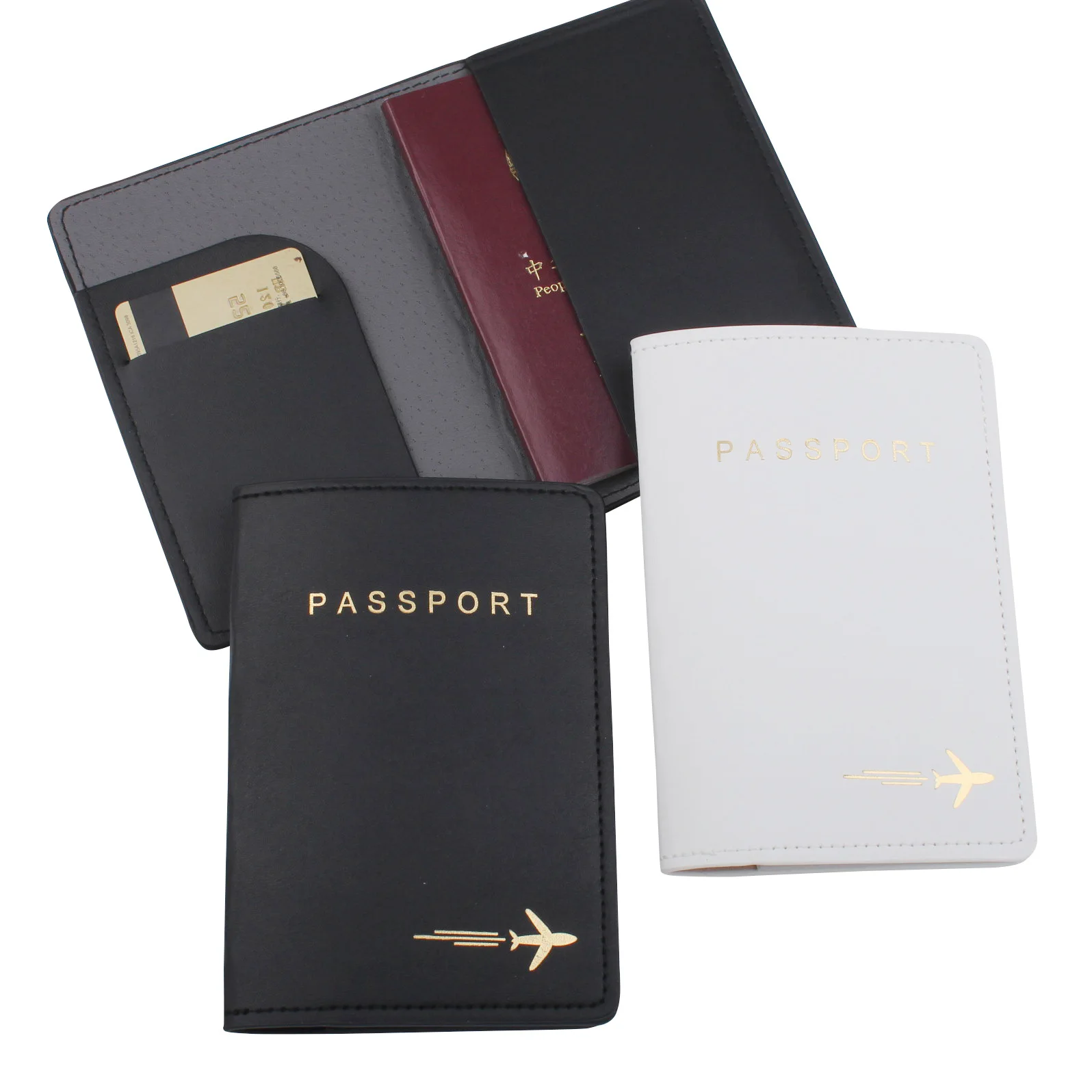 Pasaport Kapağı Siyah ve Beyaz Düz deri kartlık Uçak Seyahat Belge saklama çantası Pasaport aşınma Önleyici Koruma