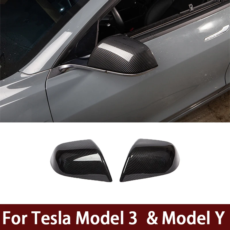 Yan ayna kapağı Tesla Modeli Y Aksesuarları Ayna Kapağı ABS Karbon Fiber Desen Tesla Modeli 3 2017-2022