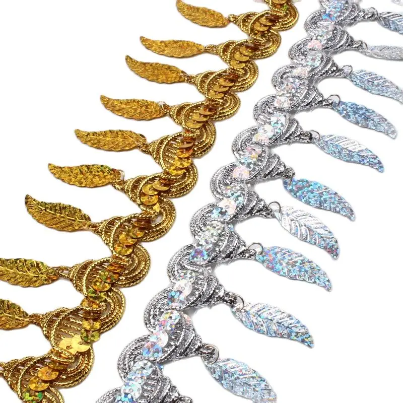 55mm 2 metre Lazer Sequins Fringe Dantel Trimler Altın Gümüş Şerit Cosplay Takım Elbise düğün elbisesi Dikiş Kumaş Tedarikçisi