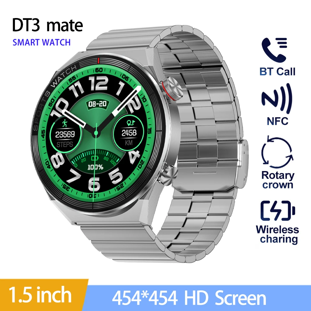 DT3 Mate akıllı saat Erkekler Kadınlar İçin 1.5 İnç HD Ekran NFC Smartwatch 2022 Erkekler Saatler Bluetooth Çağrı Kol Saati Spor bilezik