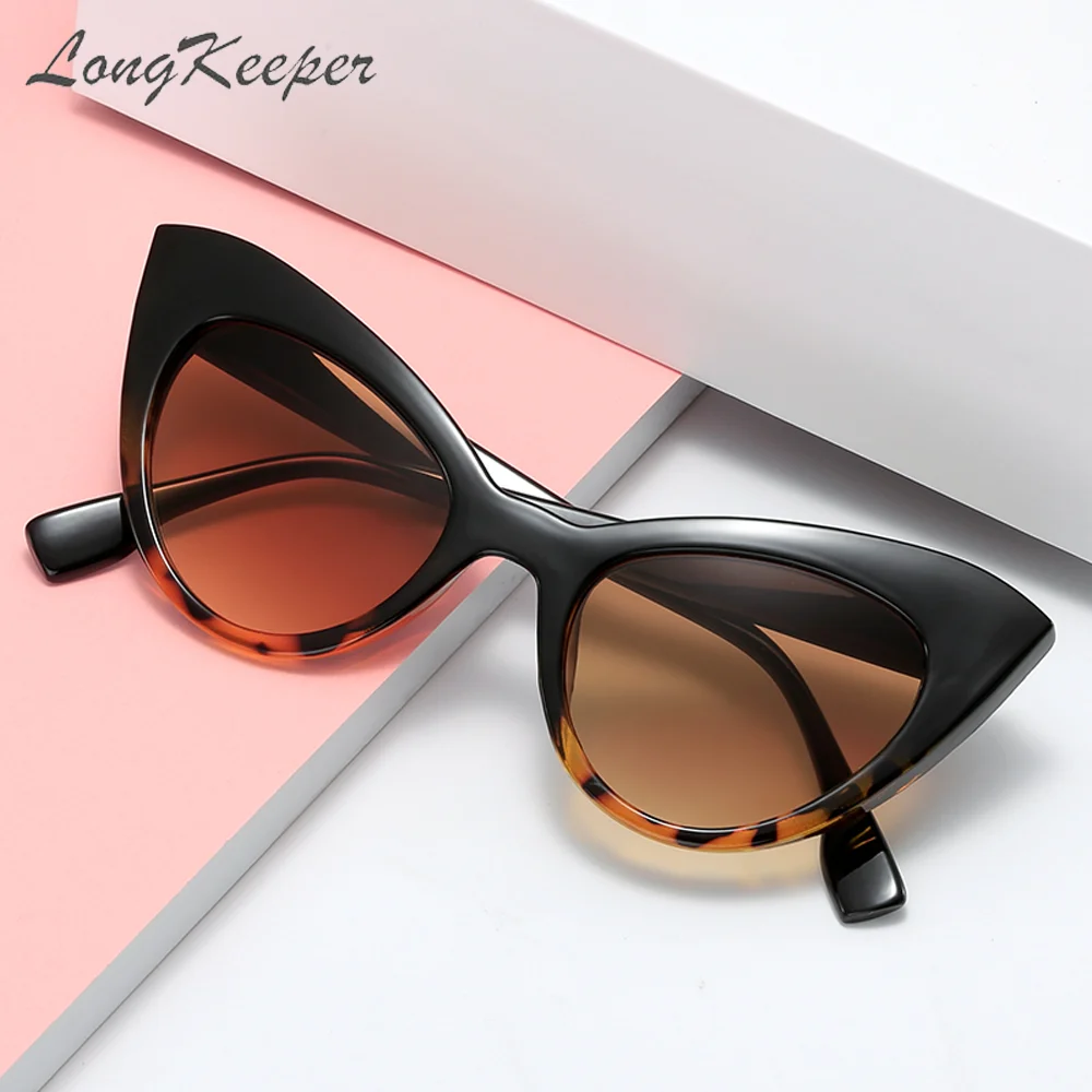 LongKeeper Sevimli Seksi Kedi Göz Güneş Kadınlar 2020 Siyah Leopar Marka Tasarımcısı güneş gözlüğü Vintage Retro Kadın Oculos