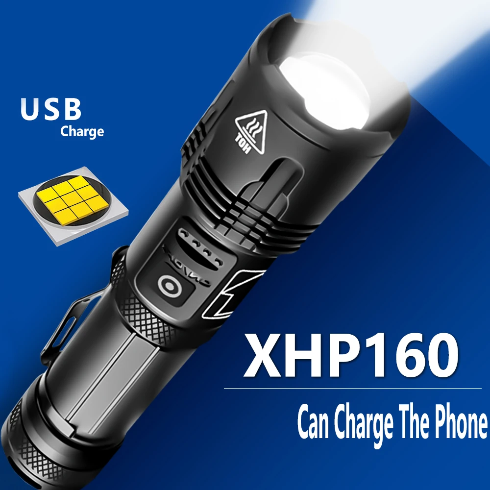 2000000LM Süper Parlak El Feneri USB Şarj Edilebilir XHP160 XHP50 Yüksek Güç Meşale taktik Flaş Işığı Kamp Çalışma Lambası Fener