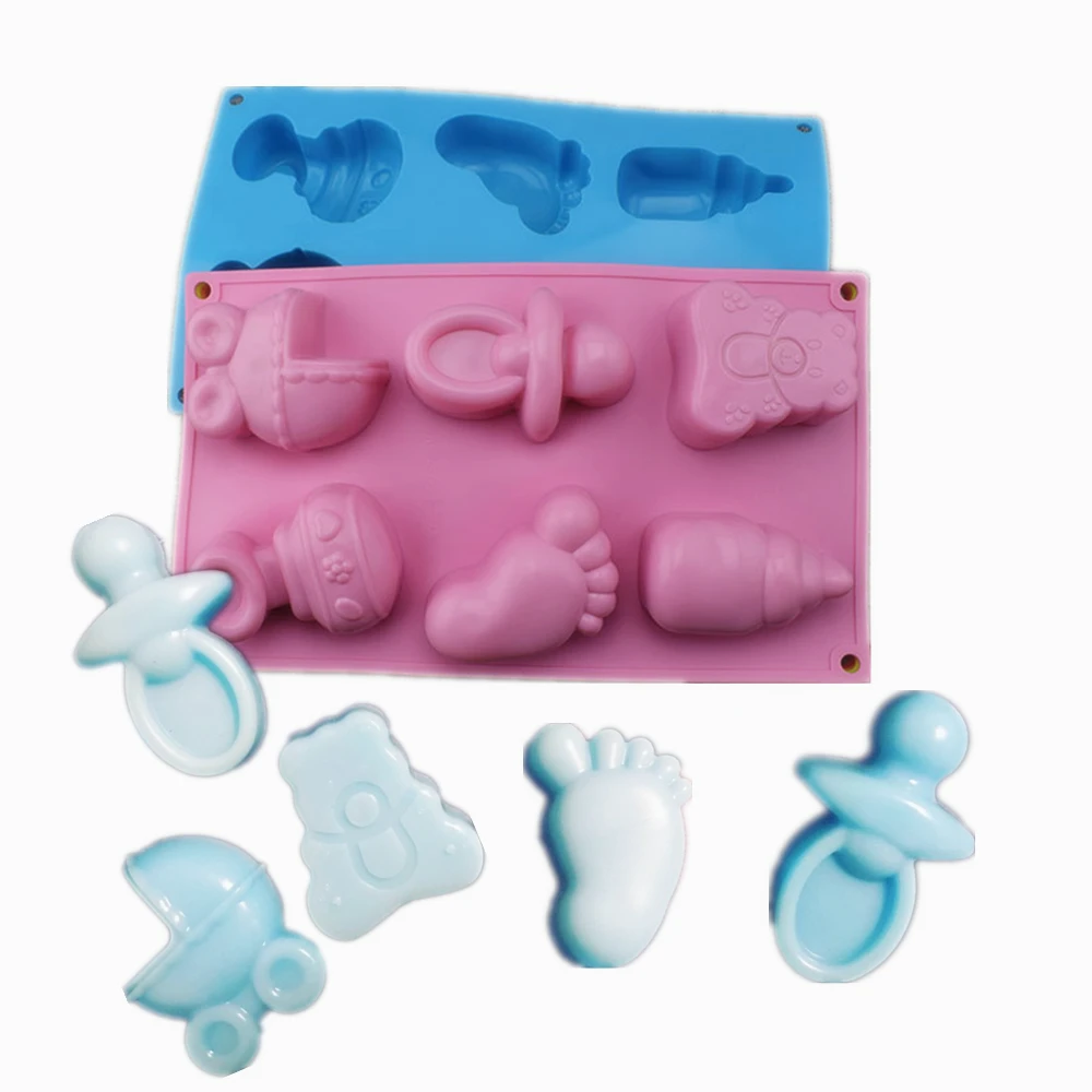 6 Hücreleri Bebek Ayak ve Oyuncaklar Silikon Kalıpları 3D Çikolata şekerleme Jöle Kalıpları Cupcake Parti Fondan Kek Dekorasyon Araçları Yeni