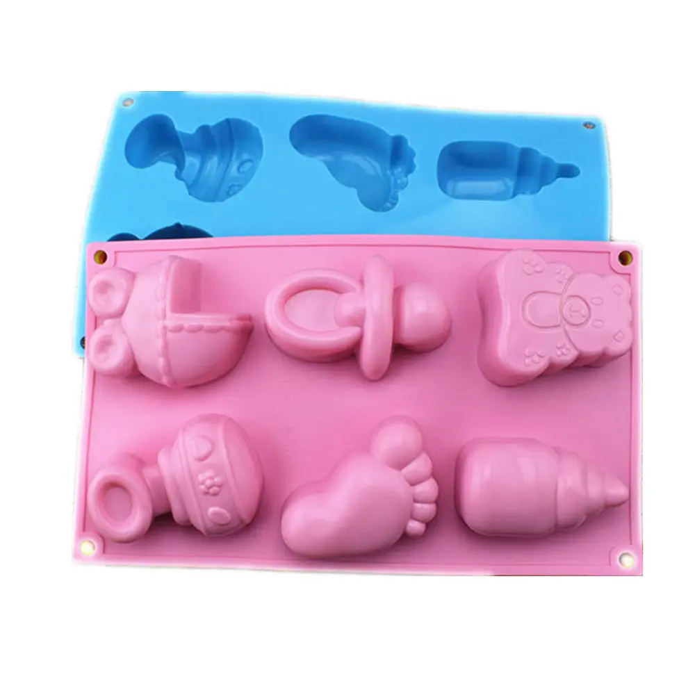 6 Hücreleri Bebek Ayak ve Oyuncaklar Silikon Kalıpları 3D Çikolata şekerleme Jöle Kalıpları Cupcake Parti Fondan Kek Dekorasyon Araçları Yeni 1