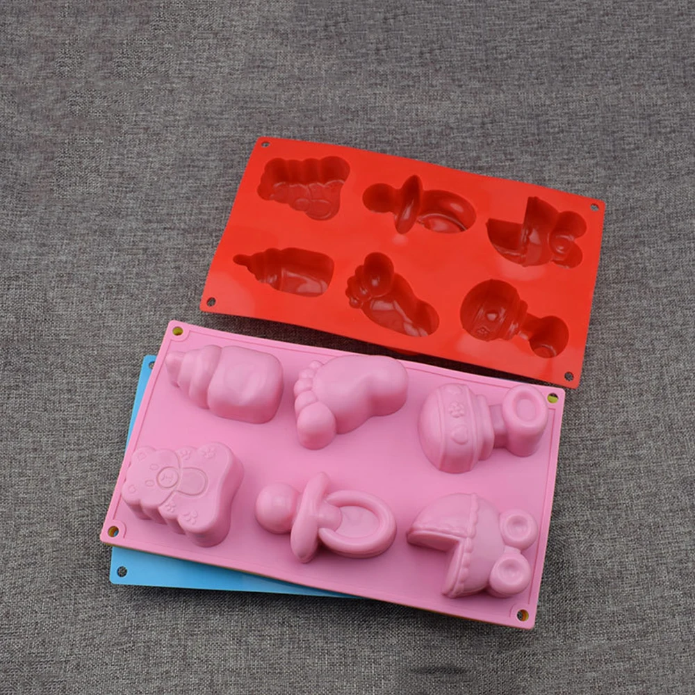 6 Hücreleri Bebek Ayak ve Oyuncaklar Silikon Kalıpları 3D Çikolata şekerleme Jöle Kalıpları Cupcake Parti Fondan Kek Dekorasyon Araçları Yeni 4