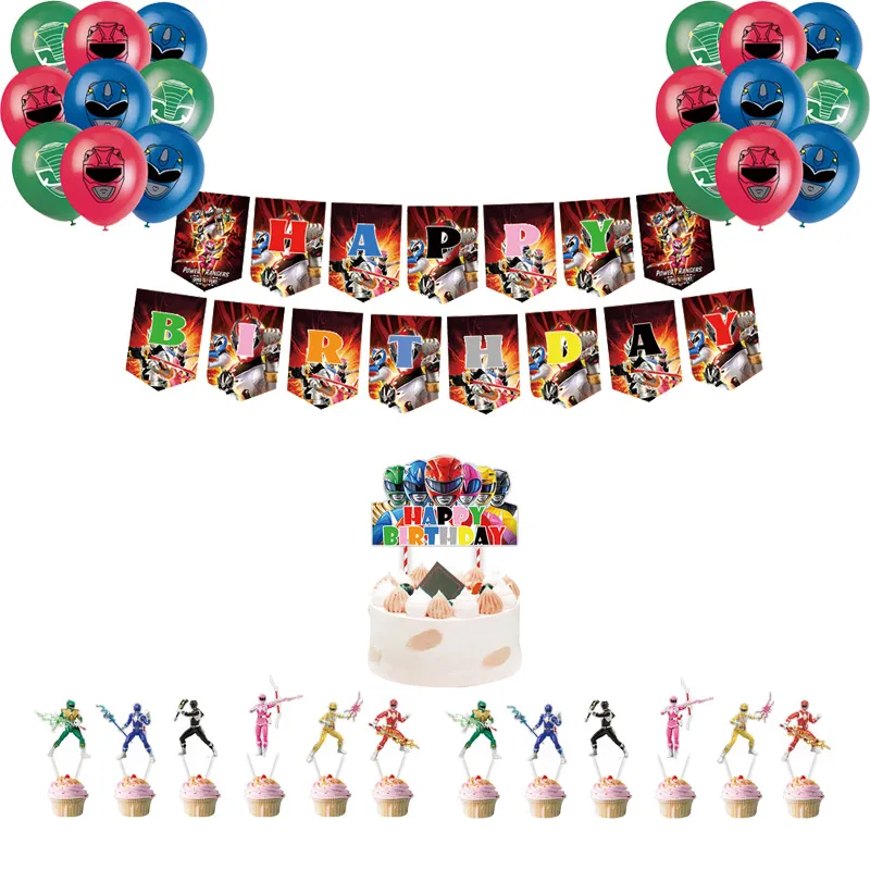 Güç Ve Rangers Tema Parti Doğum Günü Dekorasyon Malzemeleri Tek Kullanımlık Kek Dekorasyon Afiş Balon Bebek Duş Çocuk Çocuk Hediye