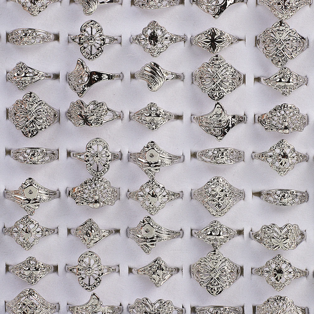 QianBei Toptan 20 adet Mix Düğün Gümüş Renk Yüzük Nişan Çiçek Yüzük Moda Takı Kadınlar İçin Yüzük 0