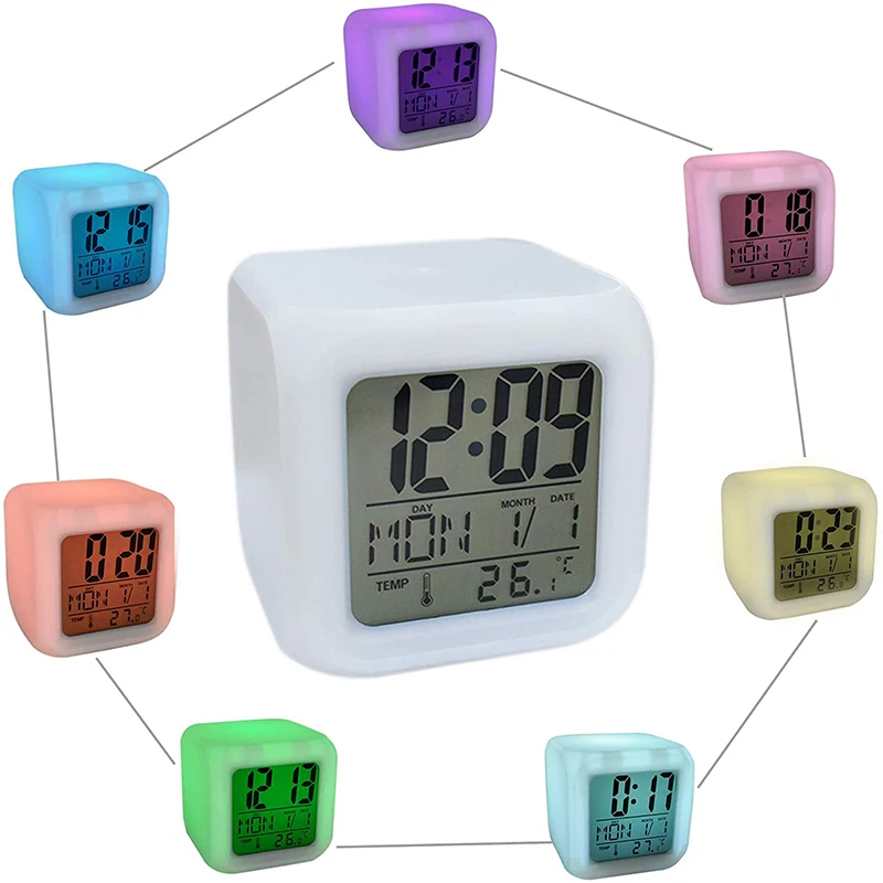 Çok fonksiyonlu Taşınabilir çalar saat 7 Renk LED Değişim Dijital Parlayan Doğum Günü Hediyeleri Çocuklar için çalar saat Termometre