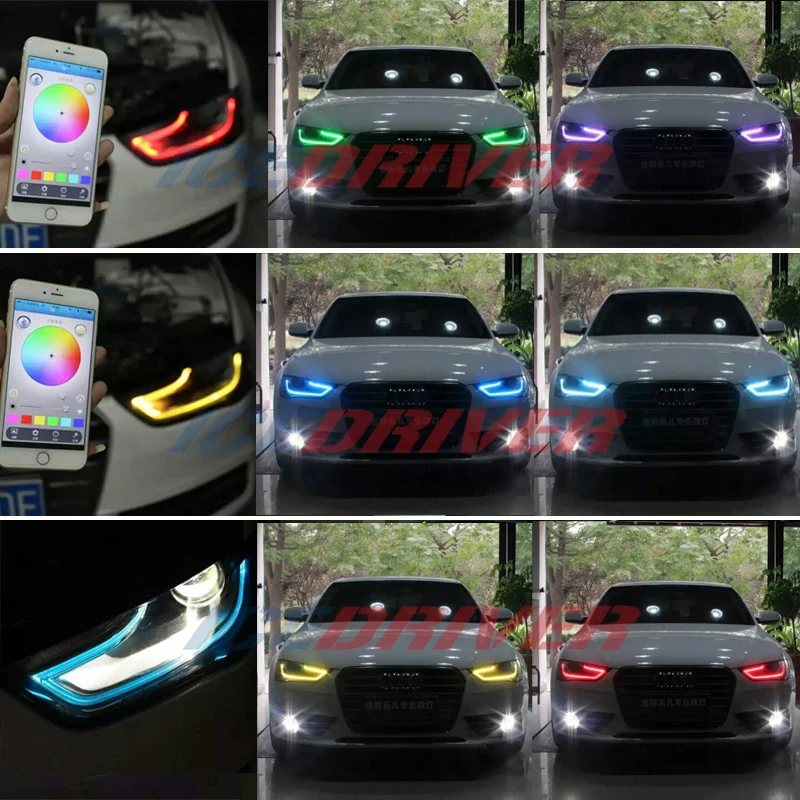 Icedriver AUDİ A4 S4 DRL RGB renkli LED panoları 2013-2015 gündüz farları Kırmızı RGBW Şeytan Göz aydınlatma ampülleri