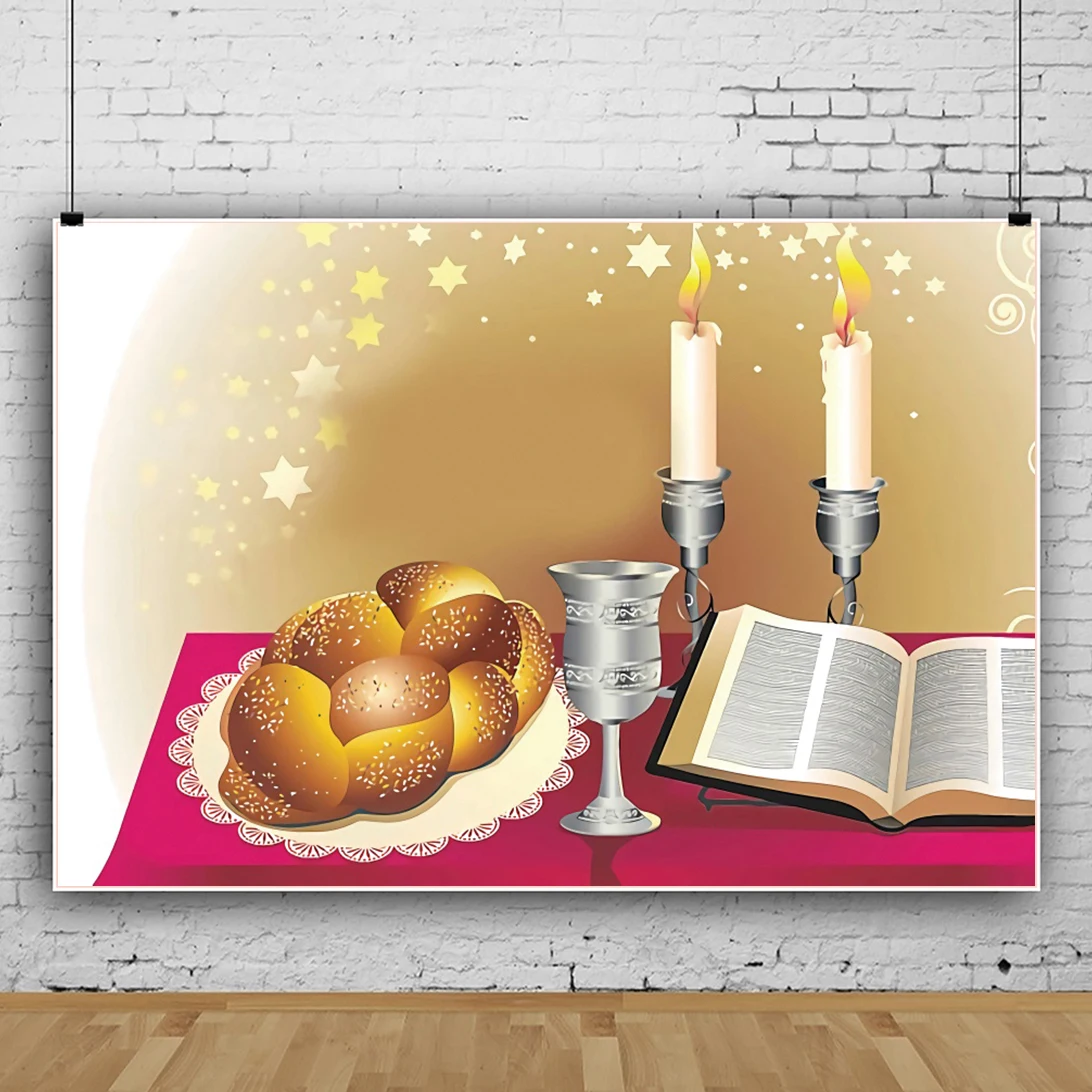 Yahudi fotoğraf arka fonu Sabbath Ekmek Mum Fotoğraf Arka Plan Oturma Odası Dekor Aile Portre Photocall Stüdyo Photophone 1