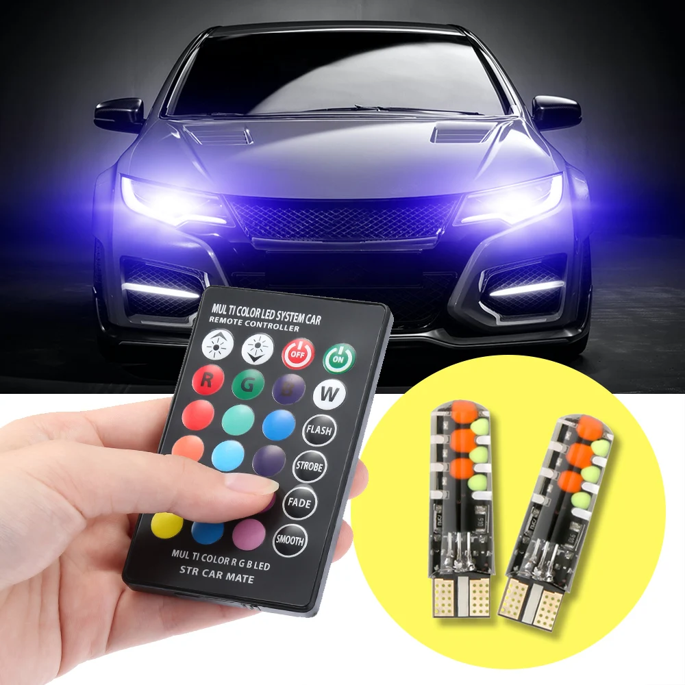 12V Araba RGB LED T10 W5W LED RGB 5050 SMD Sinyal Lambası Okuma Kama İşık Araba İç Dekoratif Işıklar Uzaktan Araba styling
