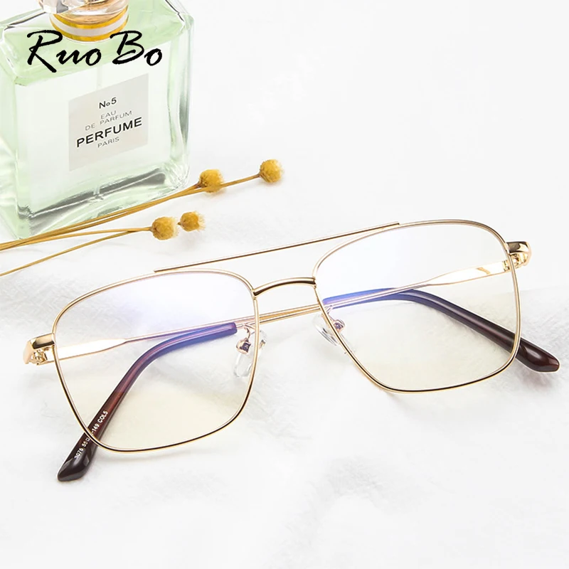 RUOBO Şeffaf Lens Metal Gözlük Çerçevesi Erkekler Kadınlar İçin Gözlük Çerçevesi Reçete Çerçeve Gözlük Öğrenci İçin Optik Gözlük