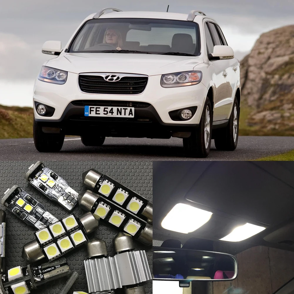 13 adet Hata Ücretsiz Beyaz Premium LED İç İşık Kiti İçin 2007-2012 Hyundai Santa Fe İç Harita Dome Gövde Plaka Lambası