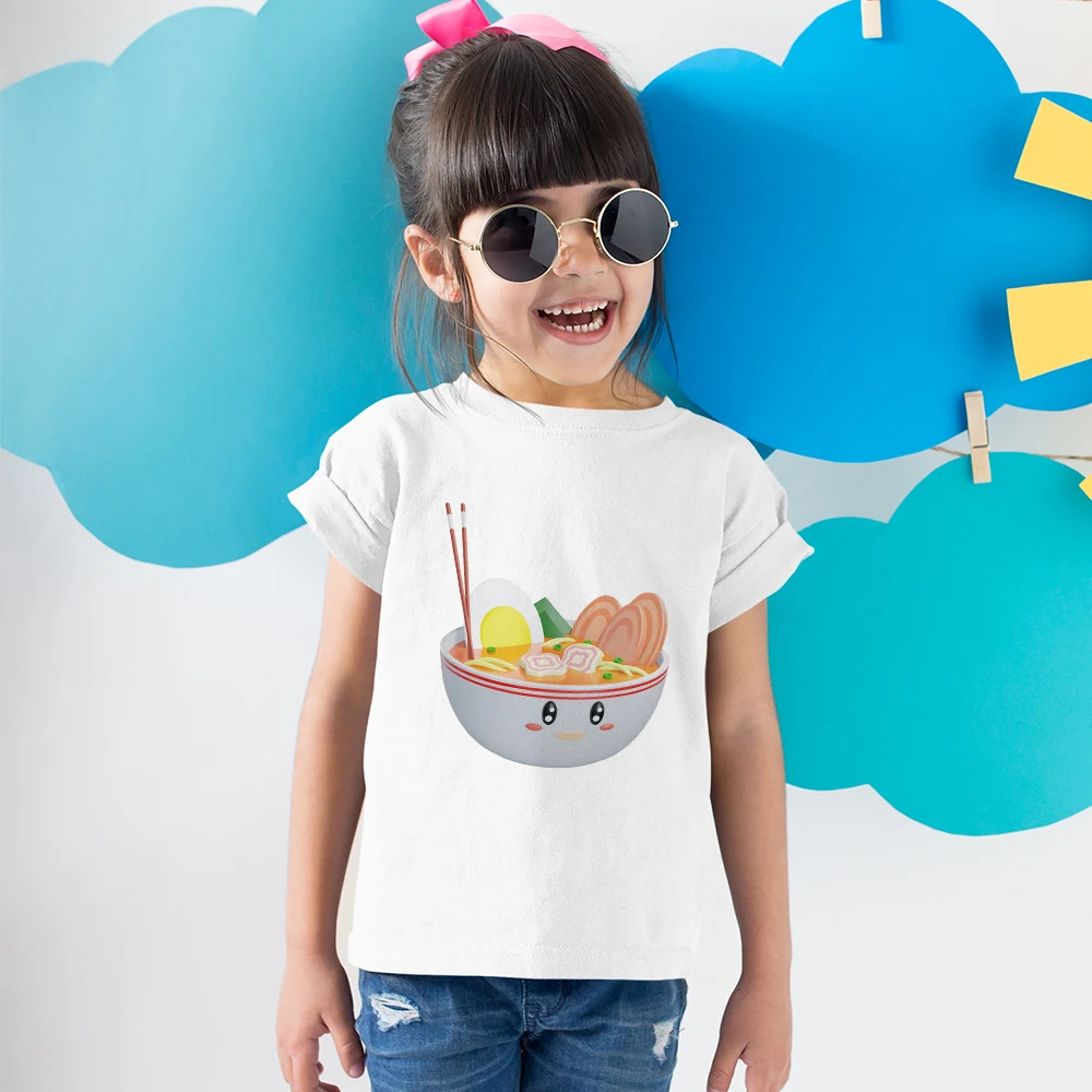 Karikatür Komik Ramen Baskı T-shirt Çocuk Kız Kısa Kollu Gömlek Avrupa Moda Harajuku Yürümeye Başlayan Çocuk Giysileri Yaz T Gömlek 2