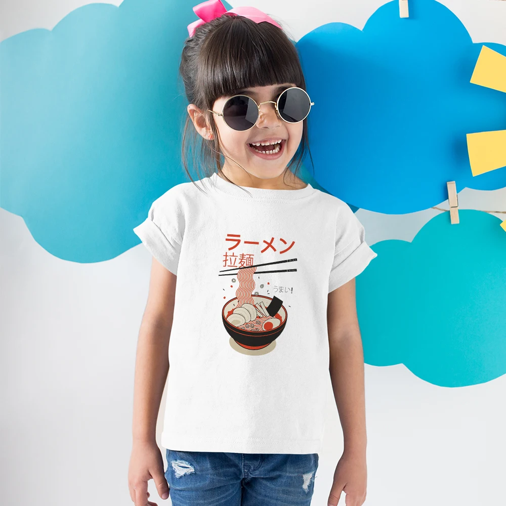 Karikatür Komik Ramen Baskı T-shirt Çocuk Kız Kısa Kollu Gömlek Avrupa Moda Harajuku Yürümeye Başlayan Çocuk Giysileri Yaz T Gömlek 4