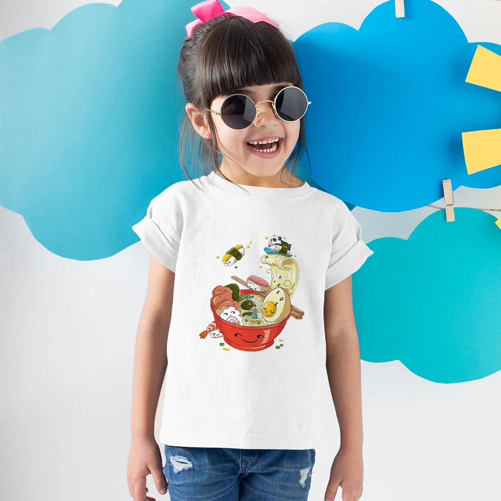 Karikatür Komik Ramen Baskı T-shirt Çocuk Kız Kısa Kollu Gömlek Avrupa Moda Harajuku Yürümeye Başlayan Çocuk Giysileri Yaz T Gömlek 5