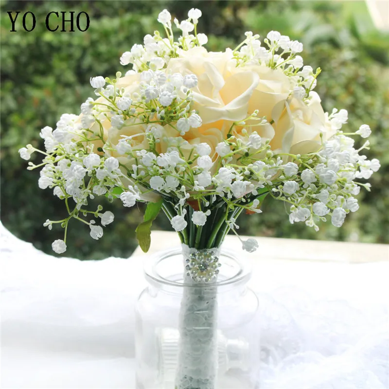 YO CHO Yapay Gül Gypsophila Düğün nedime buketi Düğün Çiçek Gelin Buketi Evlilik Aksesuarları El Tutucu