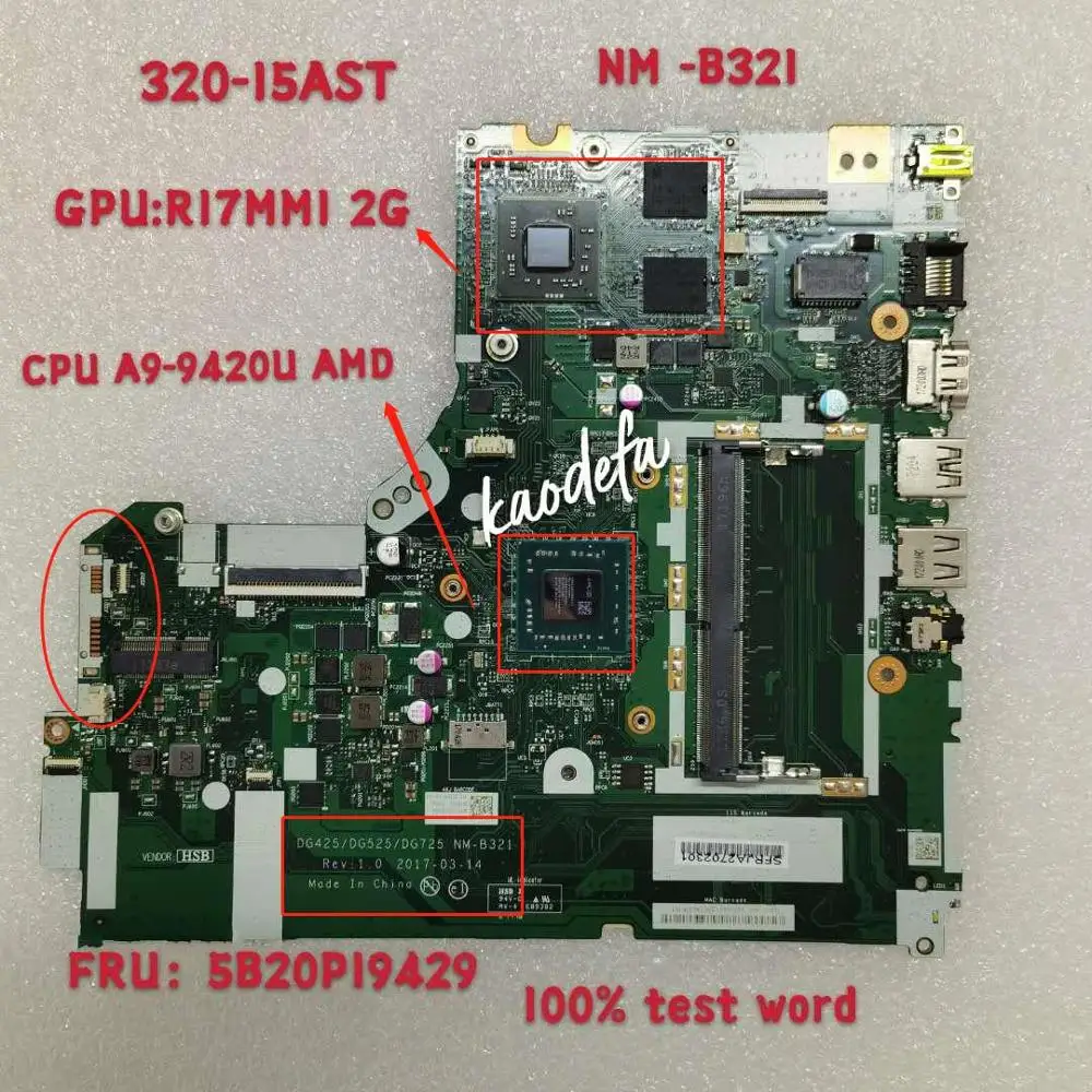 lenovo Ideapad 320-15AST Laptop Anakart NM-B321 CPU A9-9420 AMD GPU R17M M1 2G FRU 5B20P19429 Test Tamam