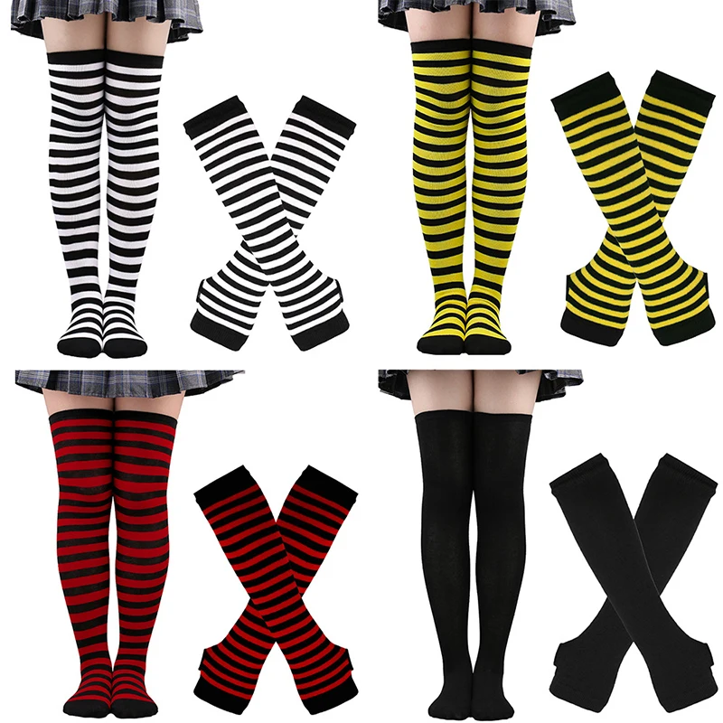Kadın Kızlar Diz Üzerinde Uzun Şerit Baskılı Uyluk Yüksek Çizgili Pamuklu Çorap Eldiven Tatlı Sevimli Artı Boyutu Overknee Çorap Uzun Eldiven