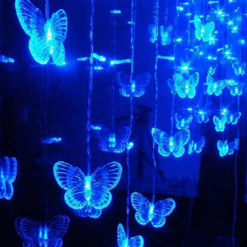 Mavi Kelebek LED Perde Icicle ışıklar LED Tatil Dize Peri ışıklar Yeni Yıl Garland Düğün Parti Dekorasyon 3.5 m 96 ampuller