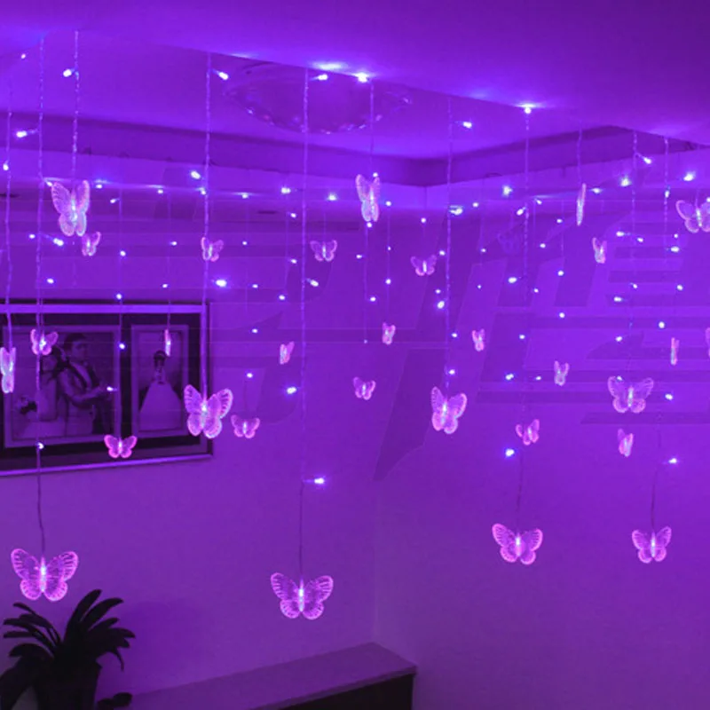 Mavi Kelebek LED Perde Icicle ışıklar LED Tatil Dize Peri ışıklar Yeni Yıl Garland Düğün Parti Dekorasyon 3.5 m 96 ampuller 1