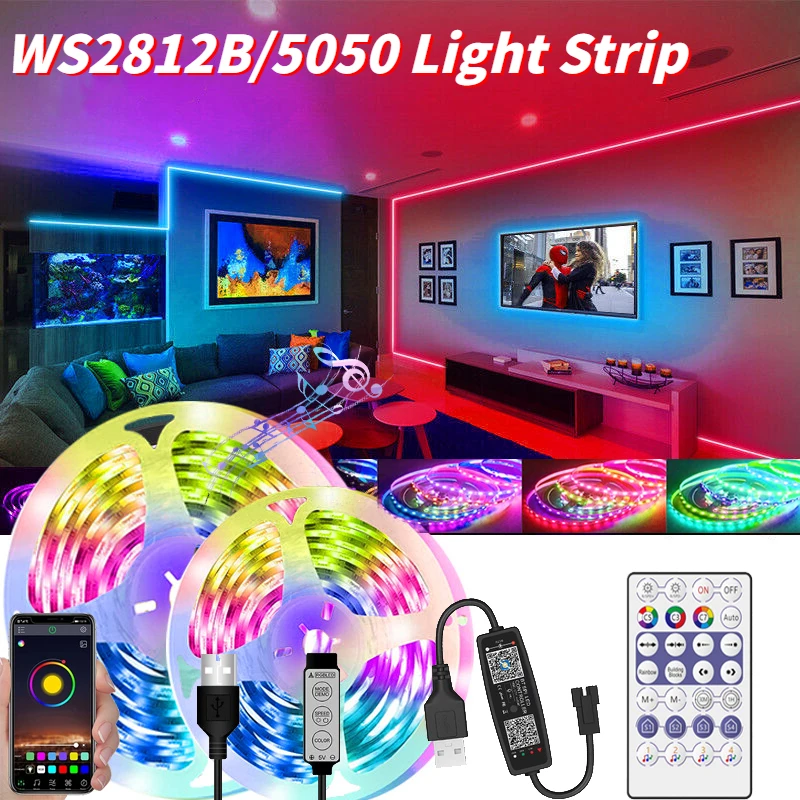 10 M/15 M / 20 M LED şerit ışıkları Led WS2812B takip etkisi Bluetooth App kontrolü noel ışık parti yatak odası mutfak dekoru lambası