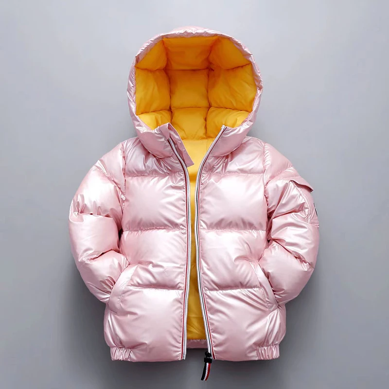 2022 Sonbahar Kış Kız Aşağı Ceketler Parlak Sıcak Tutmak Kapşonlu Noel Ceket Su Geçirmez Erkek Ceket 2-10 Yıl Çocuk giyim