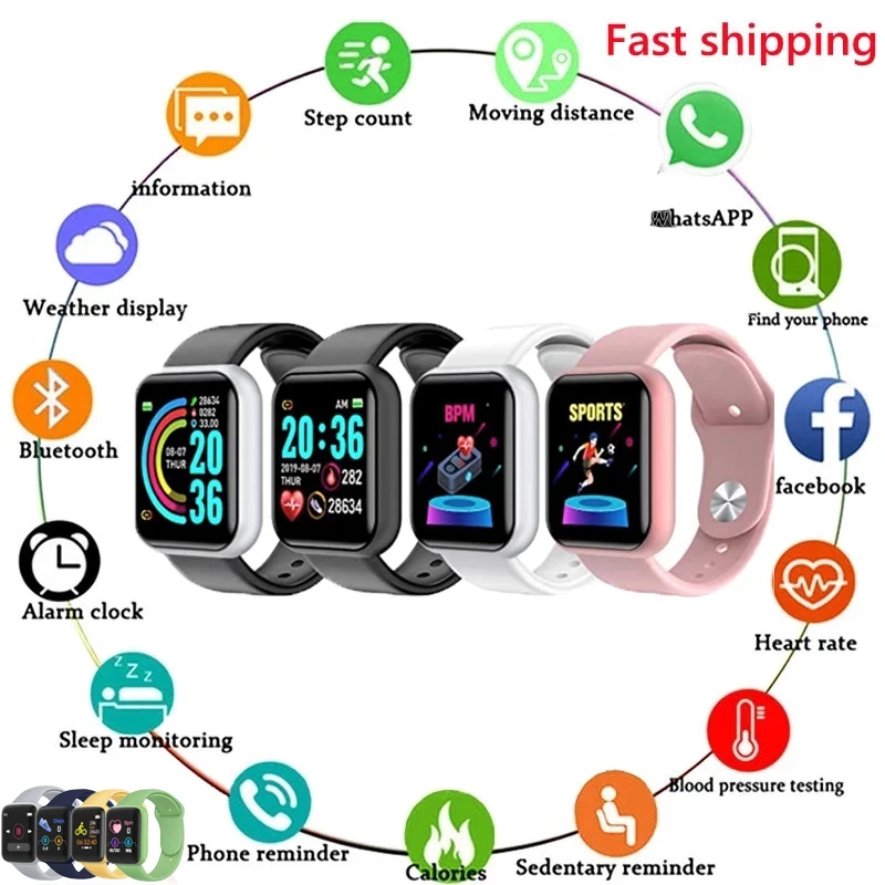 Akıllı saat Kol Saati spor fitness takip chazı dijital saat Android IOS için Erkekler Kadınlar Kalp Hızı Stokta Smartwatch Y68 D20