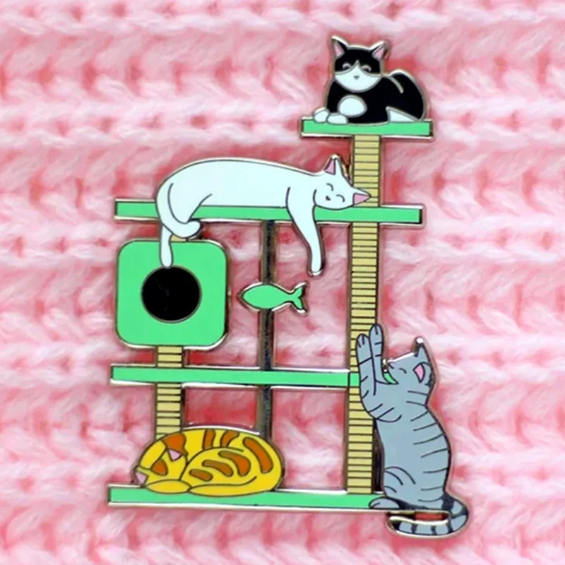 Kedi Ağacı Çılgın Tembel Raf Kitty Sevgilisi Emaye Broş Metal Rozet Yaka Pin Ceket Kot moda takı Aksesuarları Hediye 2