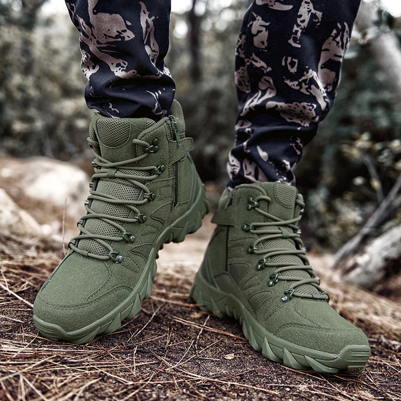 Erkekler Ordu Taktik Savaş Askeri Bot Ayak Bileği Boyutu 46 Avcılık İş güvenliği ayakkabıları Açık Ayakkabı Yüksek Kesim yürüyüş Botları Güvenlik 3
