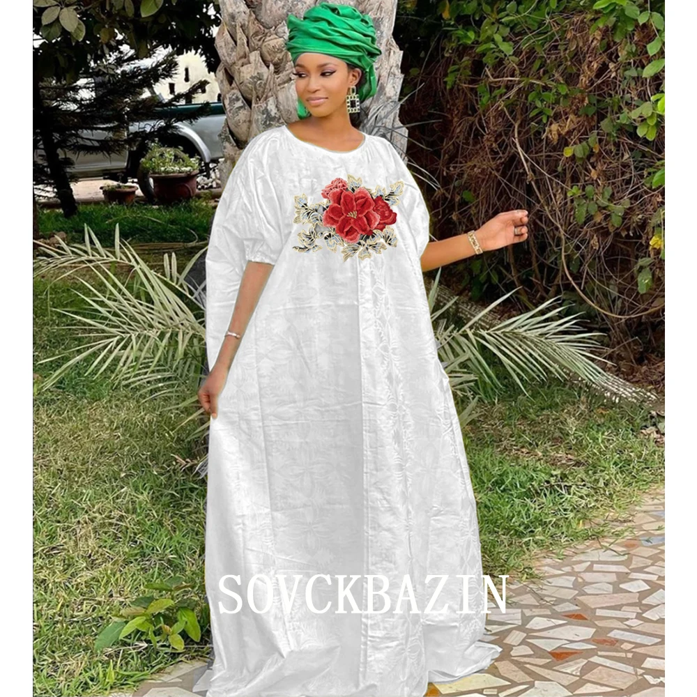 2022 Yeni Tasarım Havzası Doku Afrika Elbiseler Kadınlar İçin Riche Bazin Orijinal Elbise Nijerya Geleneksel Brokar Nakış Elbise