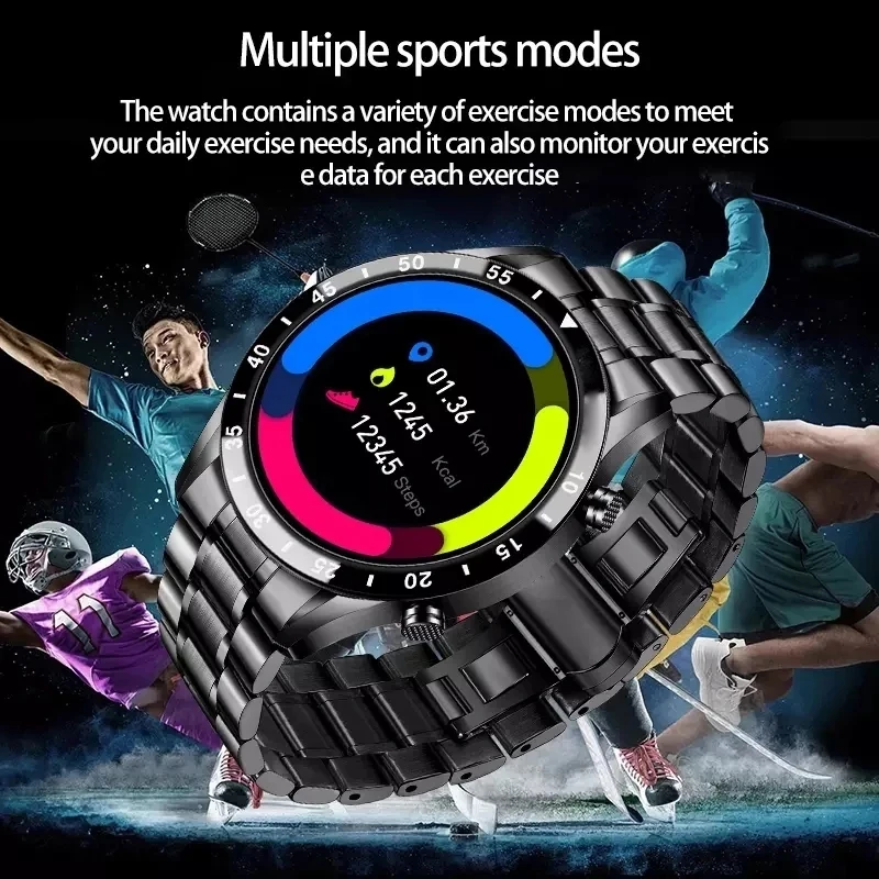 2022 Yeni Tam Daire Dokunmatik Ekran çelik bant Lüks Bluetooth Çağrı Erkekler akıllı saat Su Geçirmez Spor Aktivite Spor İzle + Kutu 2