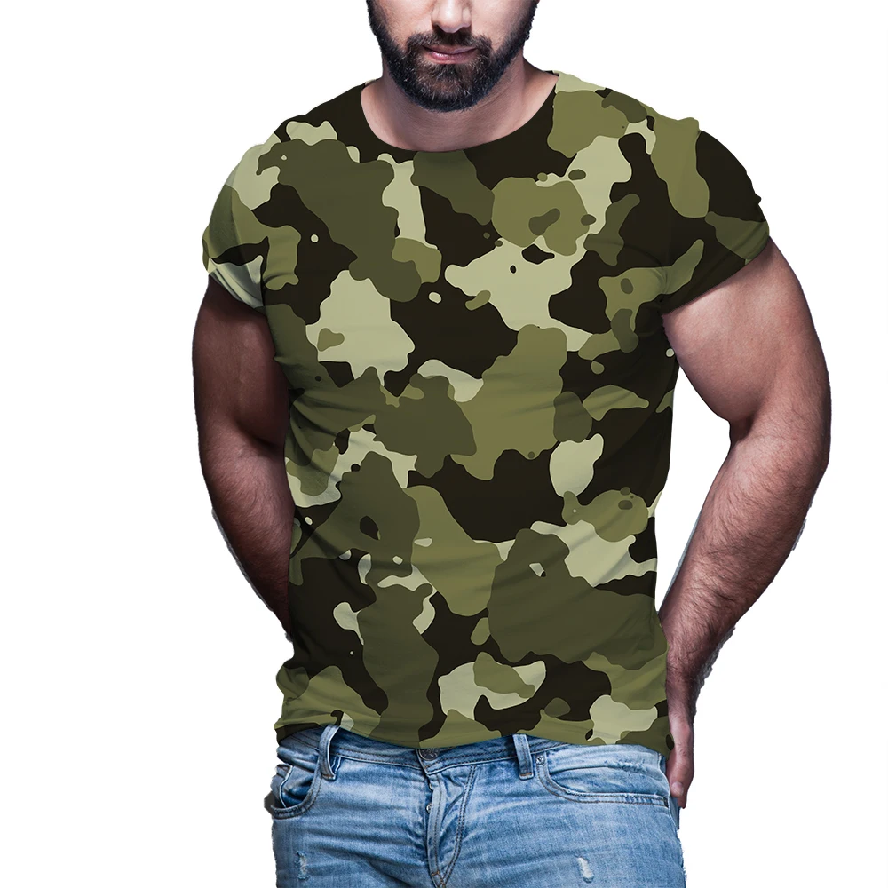 Yaz 3D baskılı Ordu Camo Yürüyüş Avcılık T Shirt Açık Spor Erkek T-Shirt Kamuflaj Hızlı Kuru O Boyun Kısa Kollu T Shirt