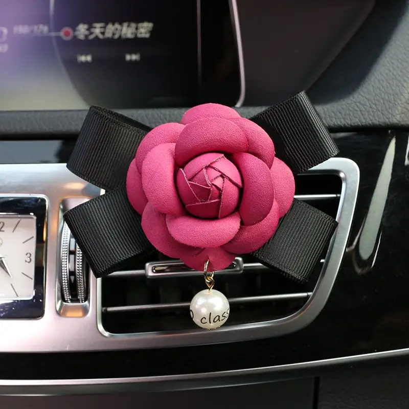 Büyüleyici İnci Kamelya Çiçek Araba Hava Spreyi Çıkış Vent Klip Araba Parfüm Difüzör Süsler Aksesuarları Kadın Kızlar için