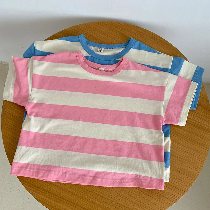 Çocuklar Casual Tops Kısa Kollu Pamuklu Şerit 1-6 Yıl Bebek Erkek Kız T-shirt Çocuk Giysileri Bebek Erkek Kız Giysileri Yaz İçin 0