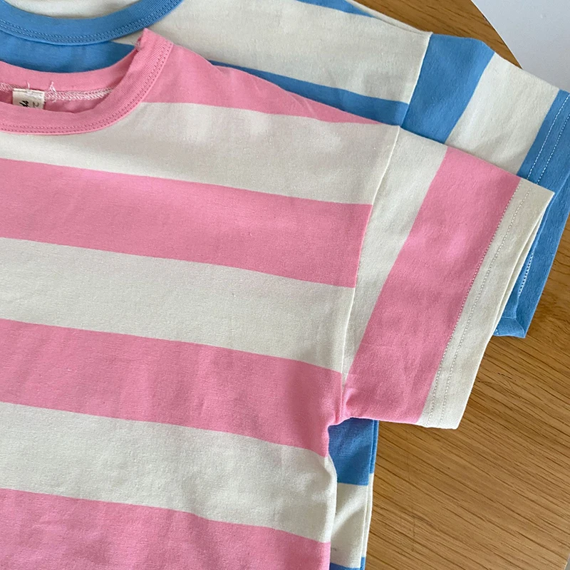 Çocuklar Casual Tops Kısa Kollu Pamuklu Şerit 1-6 Yıl Bebek Erkek Kız T-shirt Çocuk Giysileri Bebek Erkek Kız Giysileri Yaz İçin 5