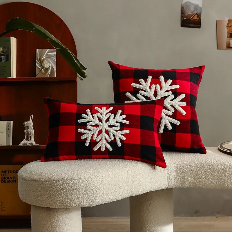 Noel Ekose minder örtüsü Ağacı Kar Tanesi Kırmızı Siyah Onay 45x45cm 30x50cm Yastık Örtüsü Ev Dekorasyon Odası çekyat Kanepe
