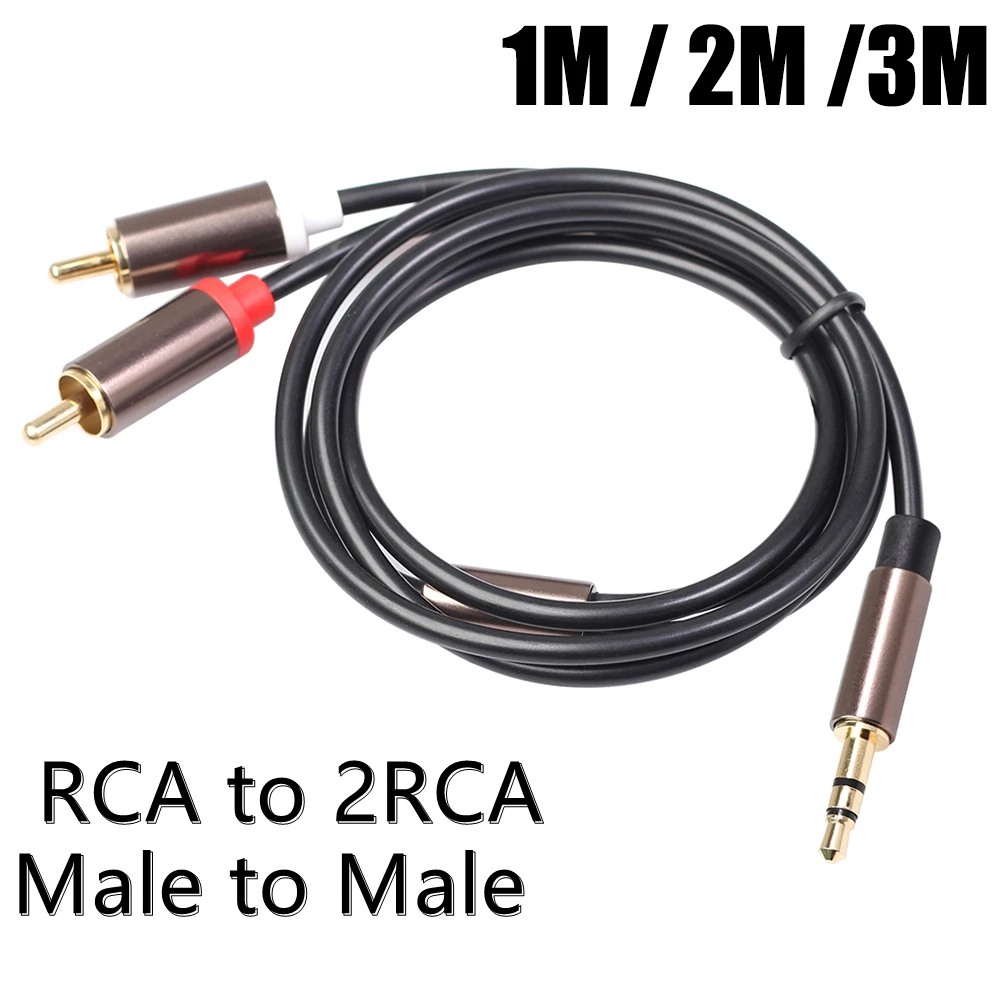 RCA-2RCA Erkek-Erkek Ses Kablosu 1/8 inç 1 / 2 / 3 M Splitter AUX kablo adaptörü 3.5 mm Jack 2RCA erkek amplifikatör DVD için