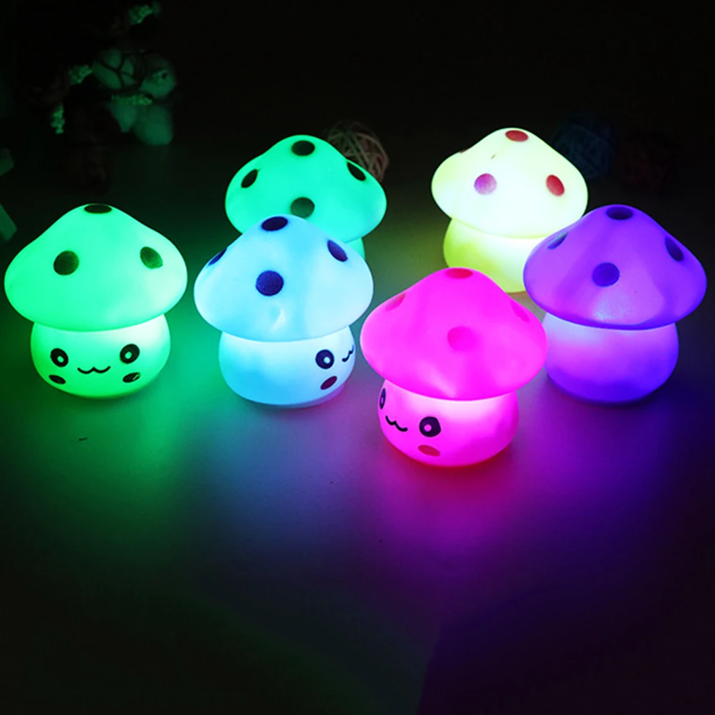 LED atmosfer ışıkları dahili düğme pil mantar şekli uyku gece lambası kısılabilir gece Lambası taşınabilir çocuk hediyeler için