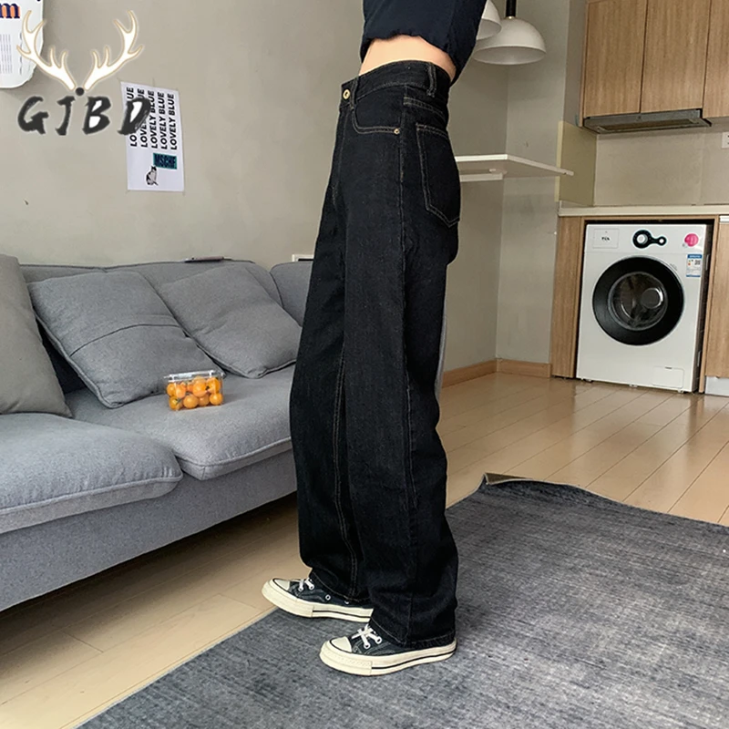 Vintage Yüksek Bel Kadın Siyah Kot Kore Moda Streetwear Geniş Bacak Jean Kadın Kot Pantolon Düz Baggy Anne Kot Pantolon