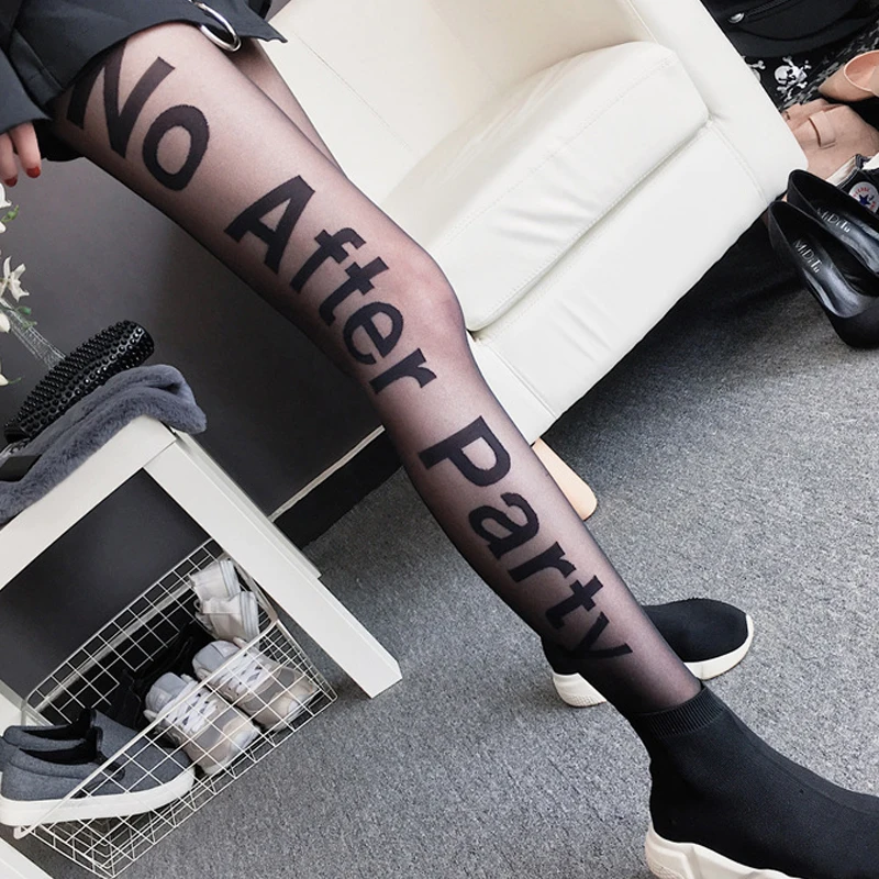 Dövme Tayt Kadın Sonra Parti Tayt Siyah Harfler İpek Çorap Siyah Kızlar Şeffaf Ayaklı Külotlu Çorap Dans Çorap Bayan