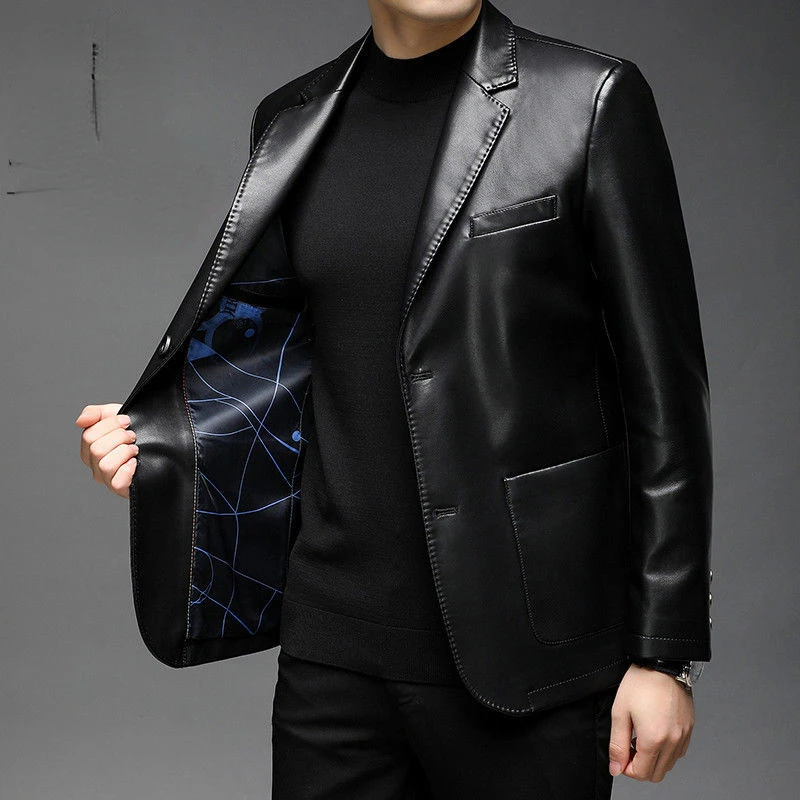 Erkek Hakiki Ceketler Sonbahar erkek İş deri ceketler erkek Blazers Yeni Stil İnce İnce Trend Fermuar deri ceketler G139 1