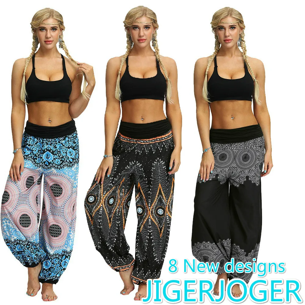 JIGERJOGER pamuk Yüksek bel Kadın pantolon 8 yeni tasarım artı boyutu XL yuvarlak mandala kadın harem pantolon gevşek olgunlaşanlar plaj joggers