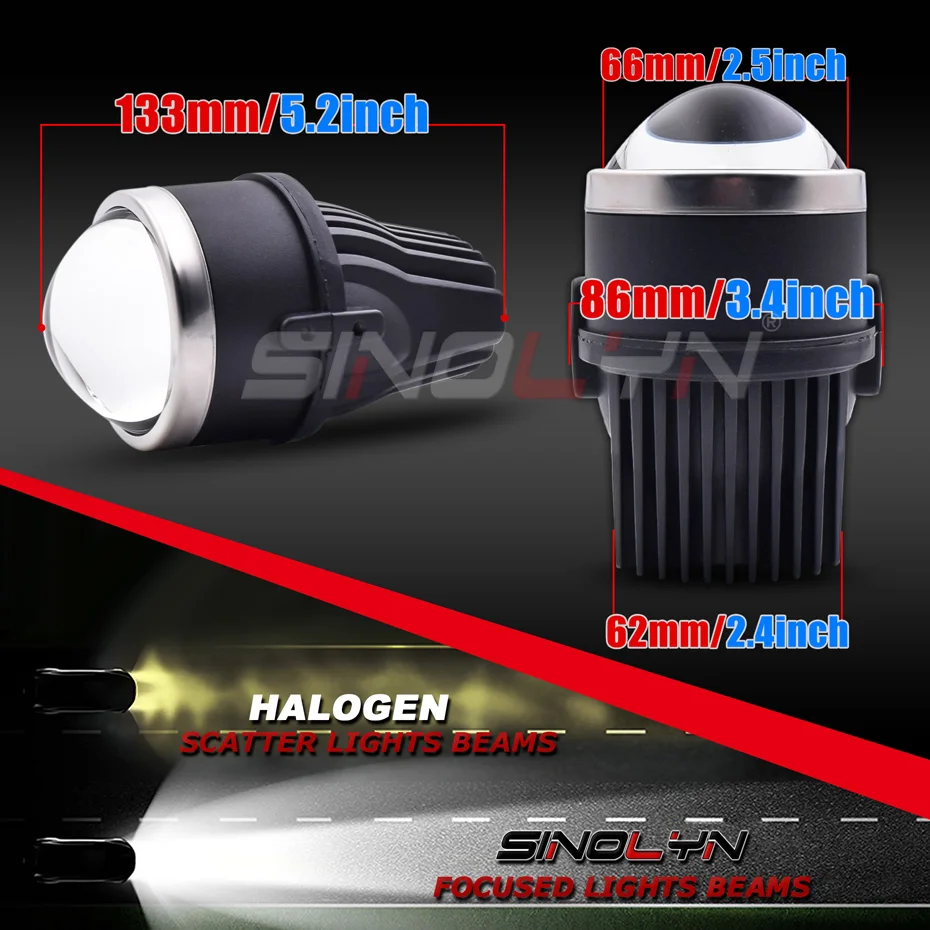 2.5 İnç Bi LED Sis Farları Ford FOCUS 2 İçin 3 MK2 MK3 / FİESTA / FUSİON / TRANSİT / Subaru Outback / Honda / Mitsubishi LED PTF sis lensi 2