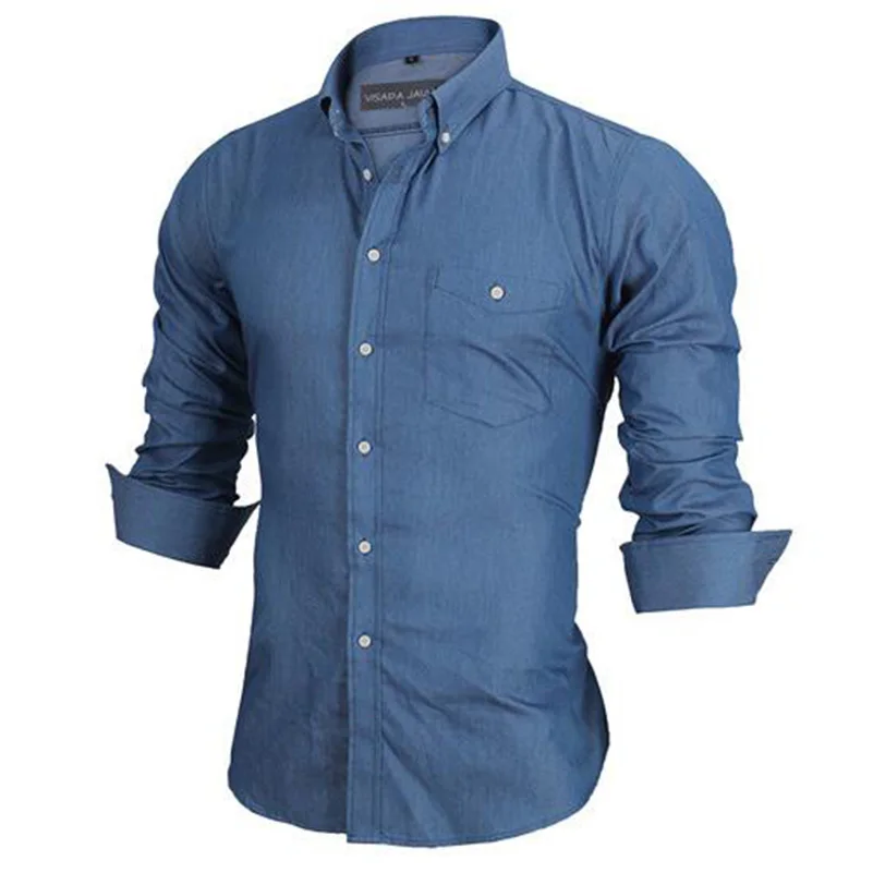 VISADA JAUNA 2019 erkek Düz Renk Uzun Kollu Gömlek Slim Fit Moda Iş Rahat Erkek Gömlek Büyük Boy 2XL N5040 1